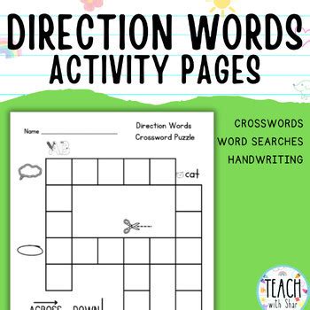 Direction Words Activity Pages including Crosswords and Word Searches