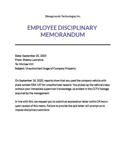 Free Sample Memo To Employees For Discipline Template Word