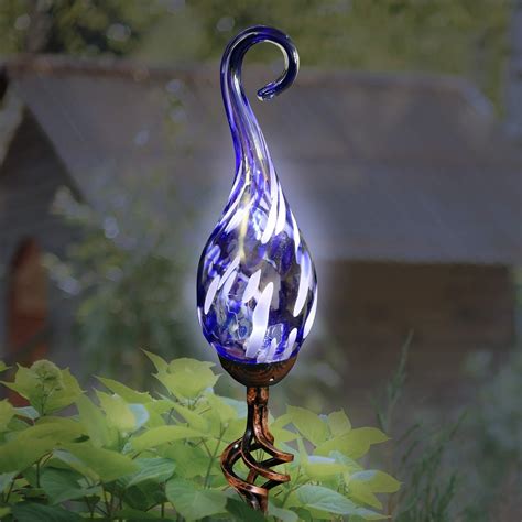 Exhart Solar Garden Stake Lights Solar Glass Blue Spiral Flame Garden