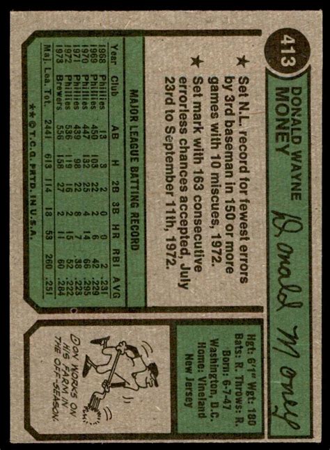 1974 Topps Don Money VG EX Milwaukee Brewers 413 EBay