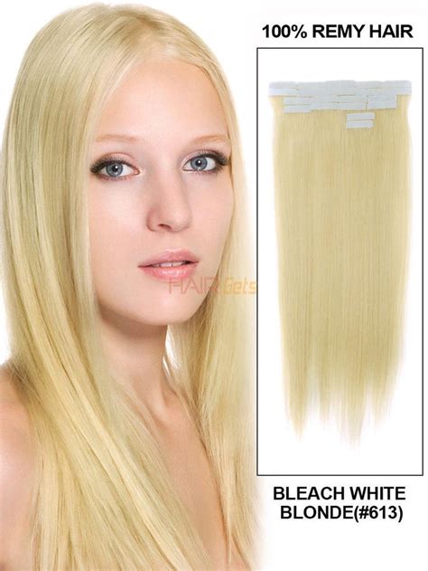 Tape In Human Hair Extensions 20 Piece Silky Straight Bleach White