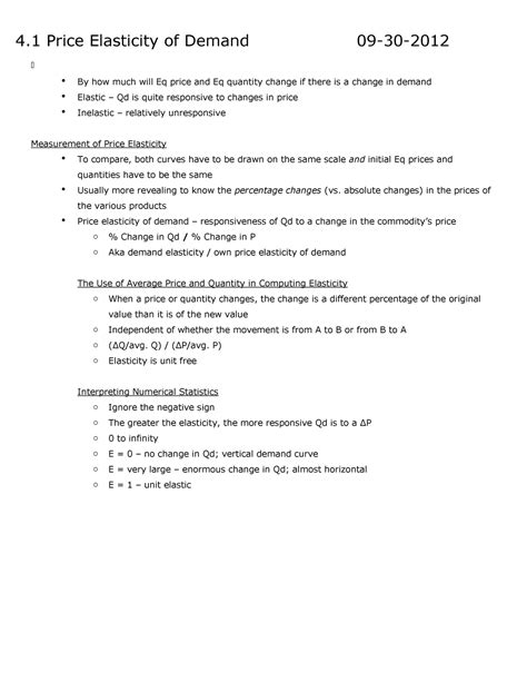 Summary Microeconomics Chapter Price Elasticity Of Demand How