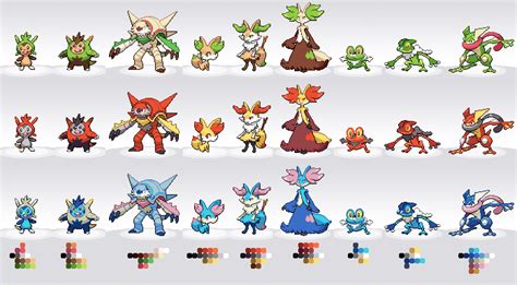 6th Gen Starter Pokemon Palette Swaps by TwinQuasars on DeviantArt