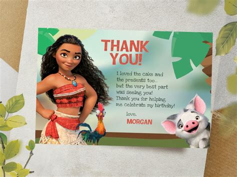 Moana Digital Thank You Card Moana Party Card Moana Favor Card