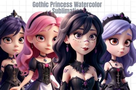 Gothic Princess Watercolor Sublimation Graphic By Iampaulrose