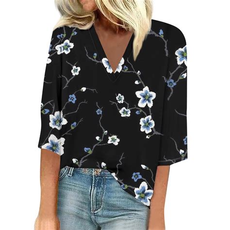 Huresd Womens Sleeve Tops Work Tops Summer Floral Print Shirt