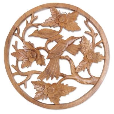 Unicef Market Handcrafted Suar Wood Bird Themed Relief Panel From