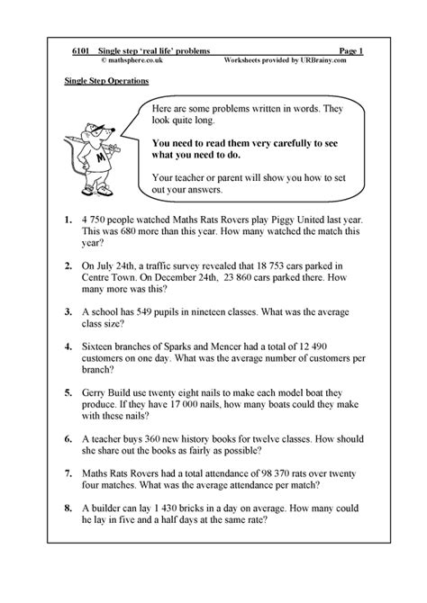 Single Step Real Life Problems Reasoningproblem Solving Maths Worksheets For Year 6 Age 10