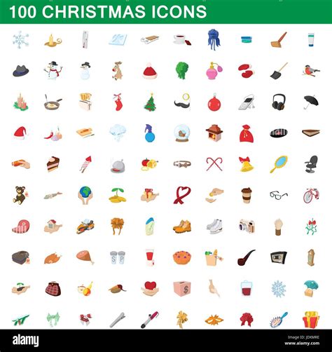 100 Christmas Icons Set In Cartoon Style For Any Design Vector