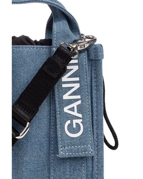 Ganni Shoulder Bag With Logo In Blue Lyst