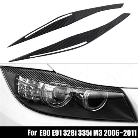 Carbon Fiber Headlight Eyelid Eyebrow Cover Stickers Trim For E E