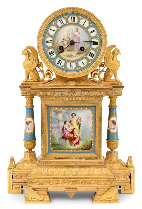 Lot French Sevres Style Gilt Bronze Porcelain Mantel Clock Achille