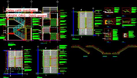 Detay çelik merdiven dwg projesi Autocad Projeler