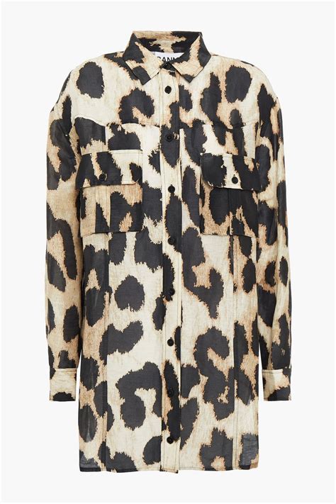 Ganni Leopard Print Linen And Silk Blend Shirt The Outnet