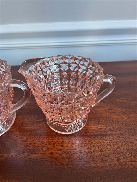 Jeannette Holiday Pink Buttons And Bows Depression Glass Sugar And Creamer Etsy