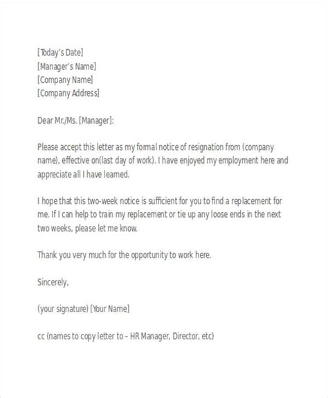 Two Weeks Notice Letter 21 Examples Format Word Pages Doc Pdf