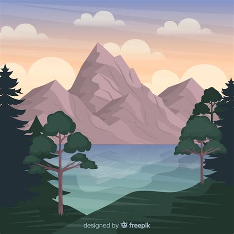 Fondo de paisaje de naturaleza en diseño plano Vector Gratis