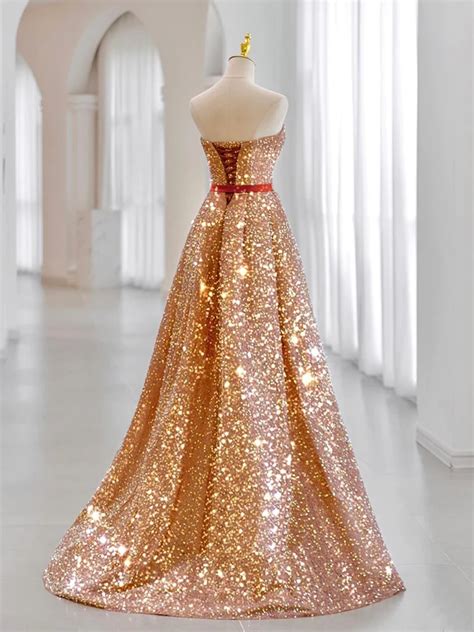 A Line Sweetheart Neck Velvet Sequin Champagne Gold Long Prom Dress