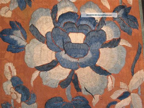 Antique Chinese Silk Embroidered Panel Flowers Embroidery Satin Stitch