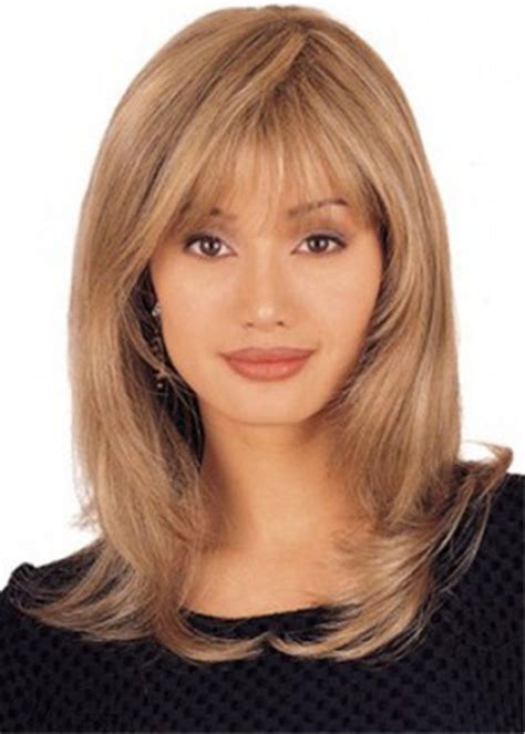 Long Layered Shaggy Synthetic Straight Capless Wigs With Bangs 16inches 100 Human Hair Wigs