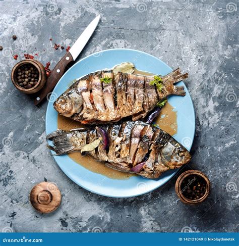 Tasty Baked Fish On Plate Stock Image Image Of Dish 142121049