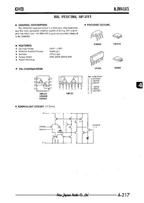 NJM4565M Datasheet 1 5 Pages NJRC DUAL OPERATIONAL AMPLIFIER