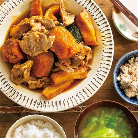 豚肉とかぼちゃの甘辛煮、『味付うの花』、キャベツのみそ汁（3人分）｜だいどこログ 生協パルシステムのレシピサイト