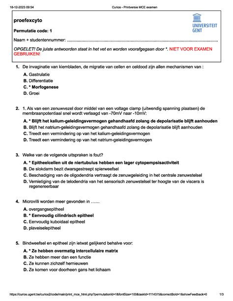 Proefmcq Proefexamen Cytologie En Histologie Studocu