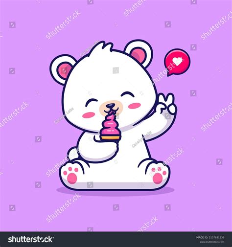 Cute Polar Bear Eating Ice Cream Cone Cartoon Royalty Free Stock Vector 2107631336