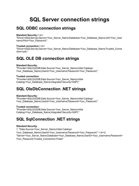 Sql Server Connection Strings Sql Databases