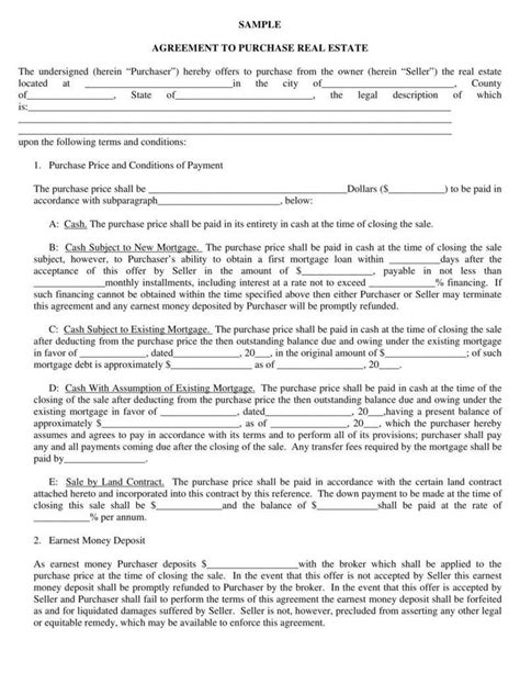 A Printable Sample Agreement For A Real Estate In The United States Is