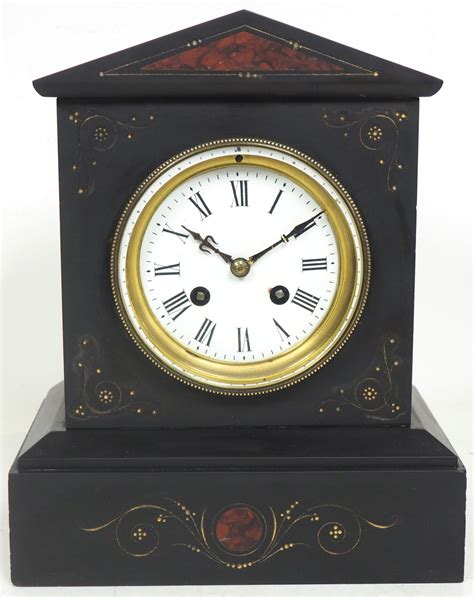 Antique French Slate Mantel Clock 8 Day Striking Mantle Clock With Red