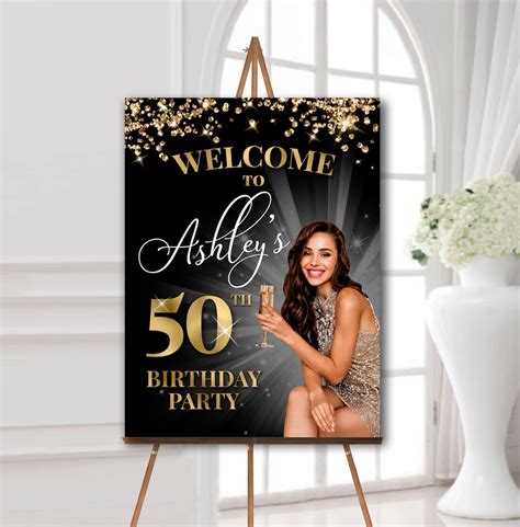 50th Birthday Welcome Sign With Photo Any Age Birthday Poster