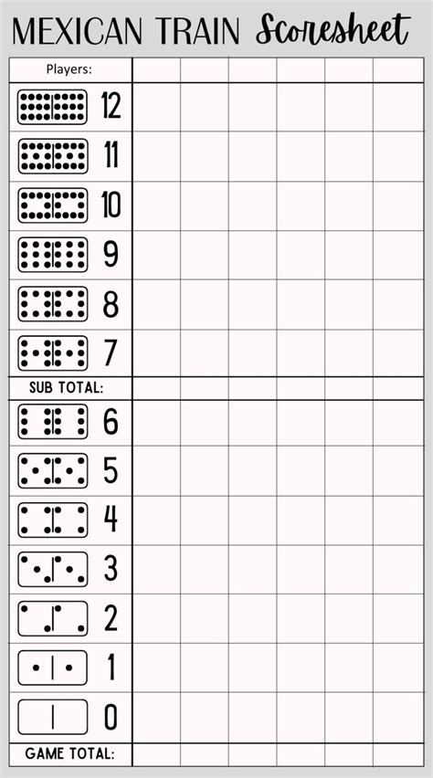 Free Printable Mexican Train Domino Scoresheet Pdf Included