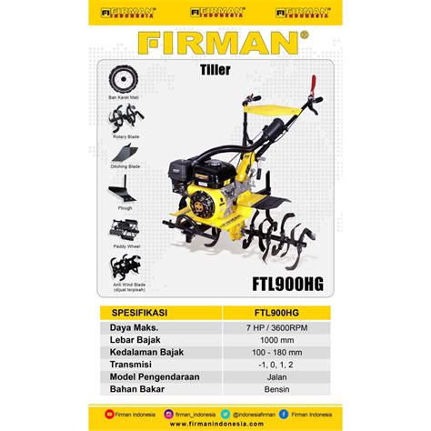 Jual Mesin Traktor Mini Cultivator FIRMAN FTL900HG Mesin Traktor