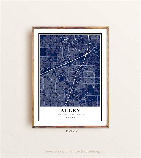 Allen Texas map Allen TX map Allen city map Allen print | Etsy