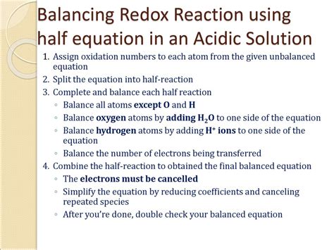 Chapter Balancing Redox Reactions The Half Reaction Method Ppt