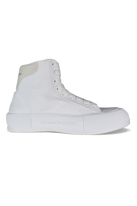 Men S Luxury Sneakers Alexander Mcqueen Deck Plimsoll White Canvas Hi