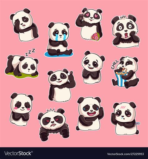 Panda Cute Emotions Sticker Pack Royalty Free Vector Image