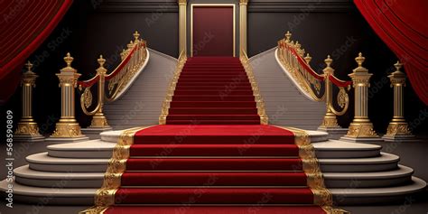 Red Carpet And Ceremonial VIP Staircase VIP Luxury Entrance With Red