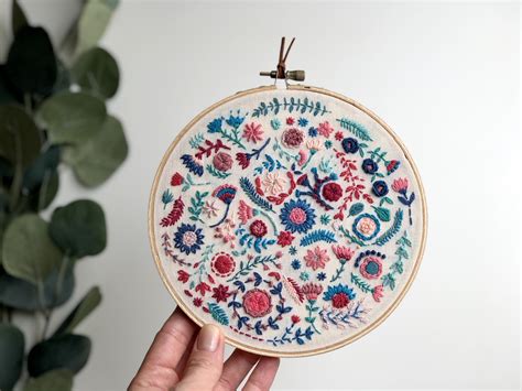 Floral Embroidery Hoop Art Cross Stitch Flowers Hoop Modern