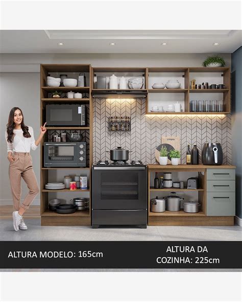 Riachuelo Armário de Cozinha Completa 270cm Rustic Cinza Agata Madesa 07