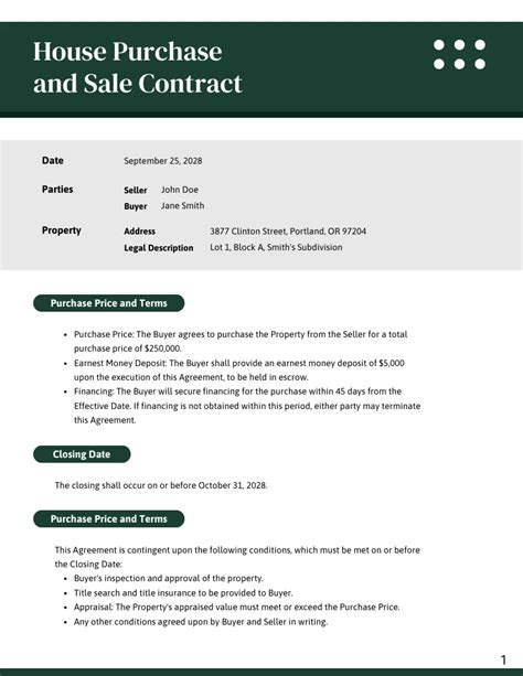 Emerald Green House Purchase And Sale Contract Template Venngage