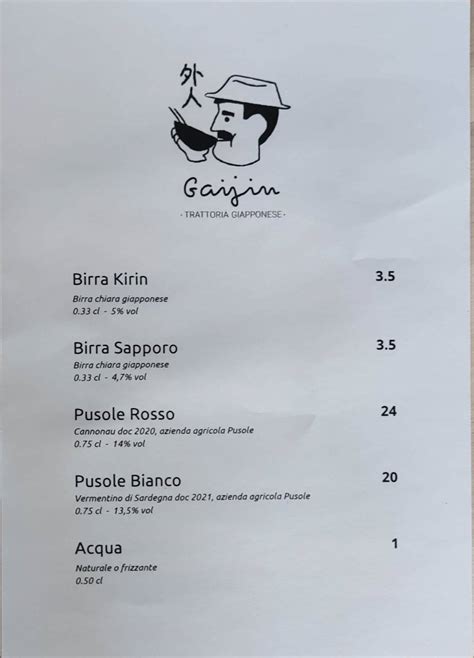 Speisekarte Von Gaijin Izakaya Trattoria Giapponese Restaurant Cagliari