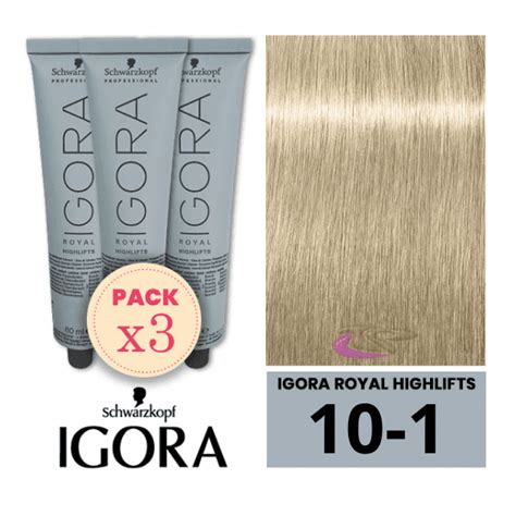 Pack 3 Tintes Igora Royal Highlifts 10 1 Rubio Platino Ceniza 60 Ml