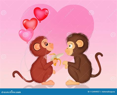 Monkeys in love stock illustration. Illustration of event - 112494937