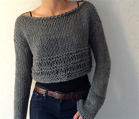 Gebreide Trui Gebreide Crop Top Cropped Wollen Trui Etsy Nederland