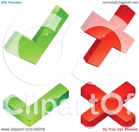 Clipart Illustration of Two Green Check Marks And Two Red X Marks, On A ...