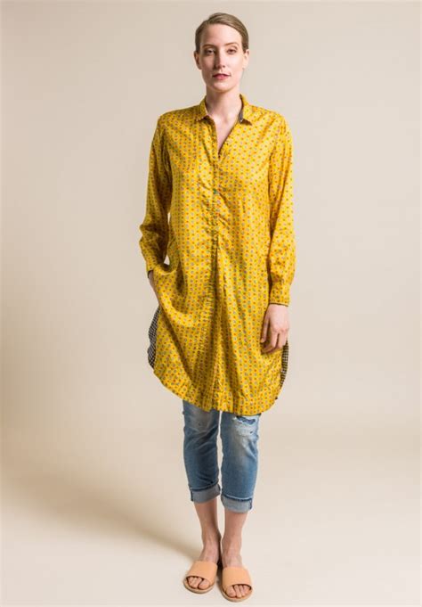 Pero Silk Button Down Embellished Tunic In Yellow Santa Fe Dry Goods