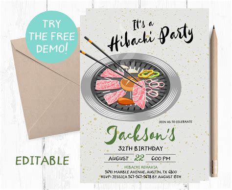 Editable Hibachi Invitation Hibachi Birthday Party Template Hibachi